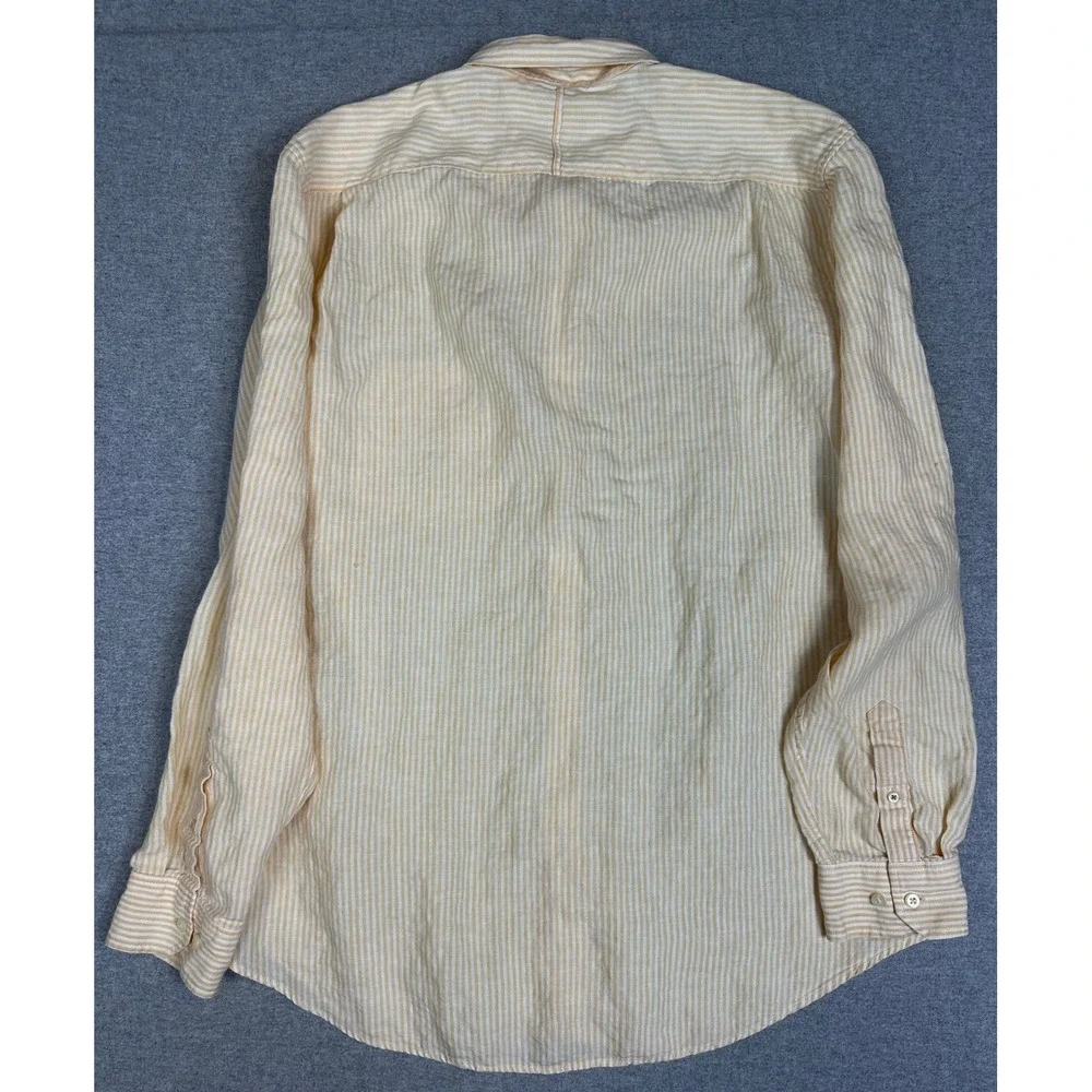 Banana Republic 100% Linen Button Down Shirt Mens XL Yellow Striped Long Sleeve
